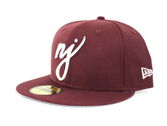 NJ Script New Era 59Fifty Fitted Hats (MAROON GRAY UNDER BRIM)