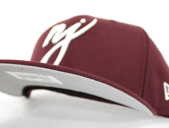 NJ Script New Era 59Fifty Fitted Hats (MAROON GRAY UNDER BRIM)