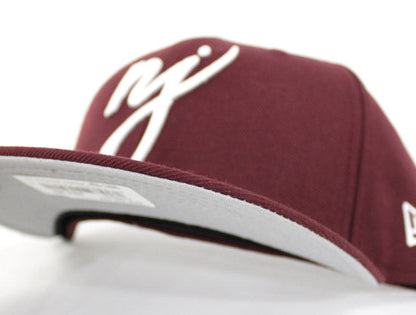 NJ Script New Era 59Fifty Fitted Hats (MAROON GRAY UNDER BRIM)