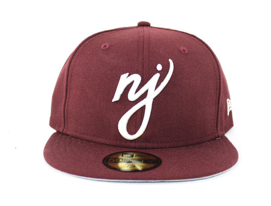 NJ Script New Era 59Fifty Fitted Hats (MAROON GRAY UNDER BRIM)