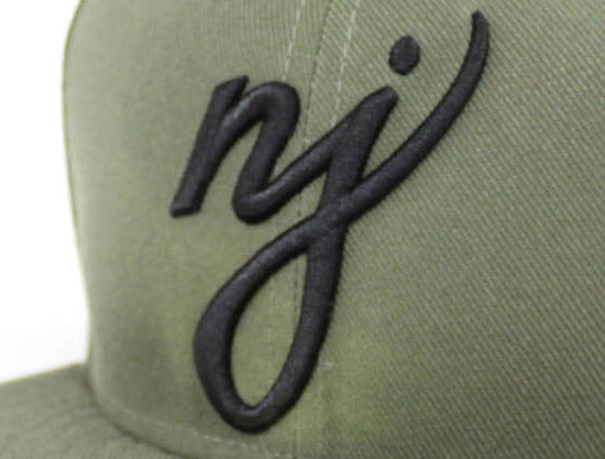 NJ Script New Era 59Fifty Fitted Hats (Olive Black Gray Under Brim)