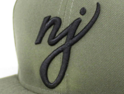 NJ Script New Era 59Fifty Fitted Hats (Olive Black Gray Under Brim)