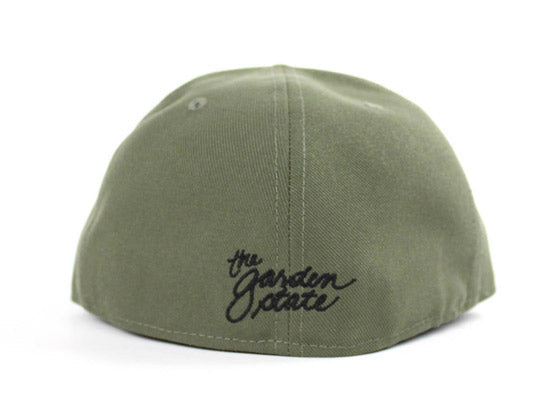NJ Script New Era 59Fifty Fitted Hats (Olive Black Gray Under Brim)