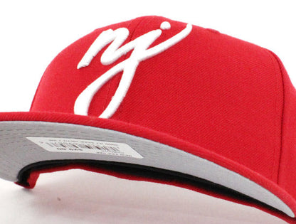 NJ Script New Era 59Fifty Fitted Hats (Red Gray Under Brim)