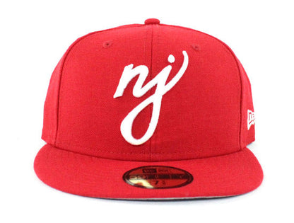 NJ Script New Era 59Fifty Fitted Hats (Red Gray Under Brim)