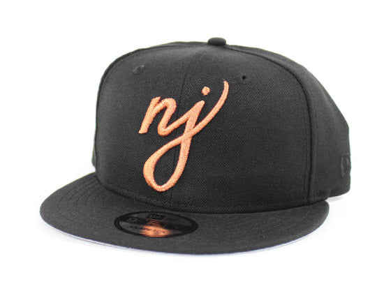 NJ Script New Era 9Fifty Snapback hat (Air Foamposite Metallic Copper Gray Under Brim)