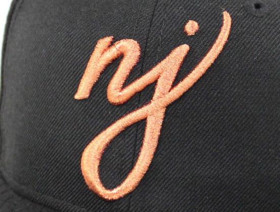 NJ Script New Era 9Fifty Snapback hat (Air Foamposite Metallic Copper Gray Under Brim)