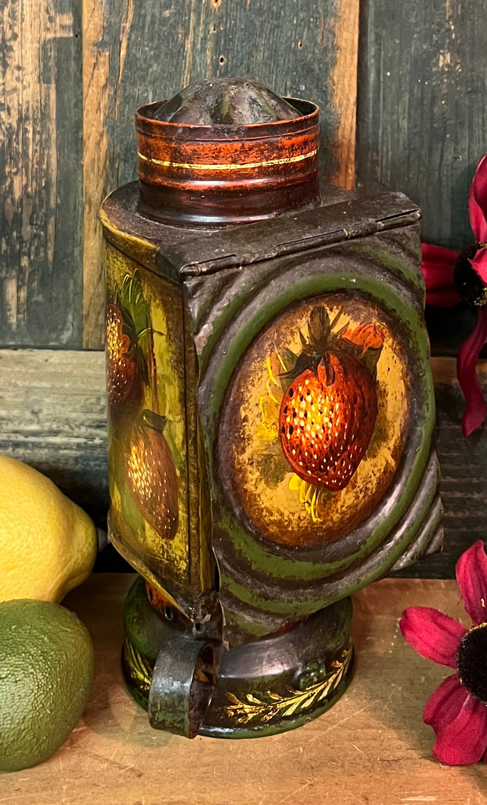NV-946 Hand-painted "Strawberries" Tole Painted Tin Mini Lantern