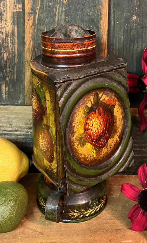NV-946 Hand-painted "Strawberries" Tole Painted Tin Mini Lantern