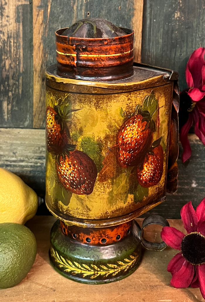 NV-946 Hand-painted "Strawberries" Tole Painted Tin Mini Lantern