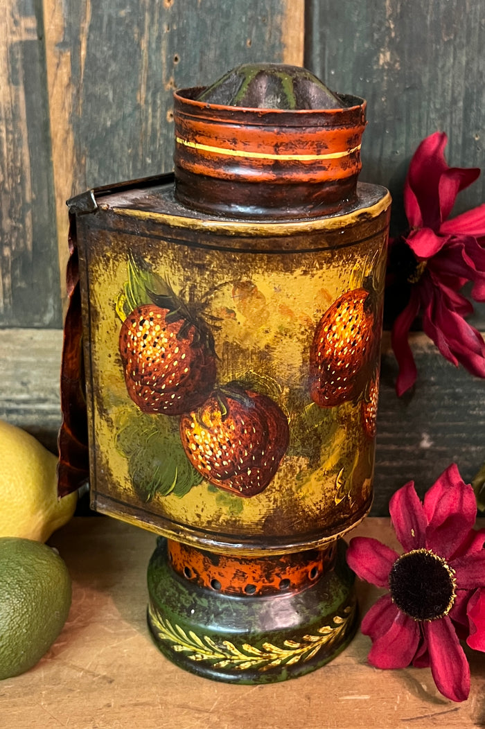 NV-946 Hand-painted "Strawberries" Tole Painted Tin Mini Lantern