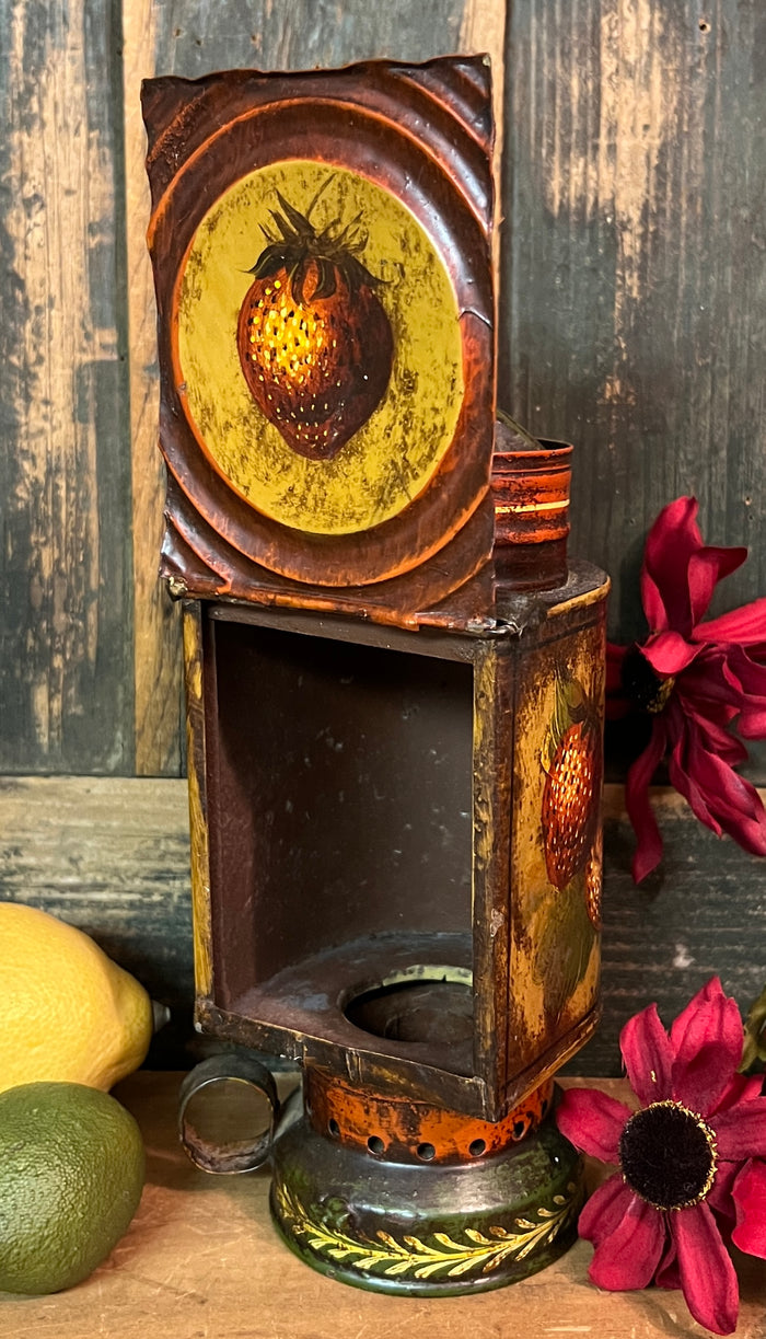 NV-946 Hand-painted "Strawberries" Tole Painted Tin Mini Lantern