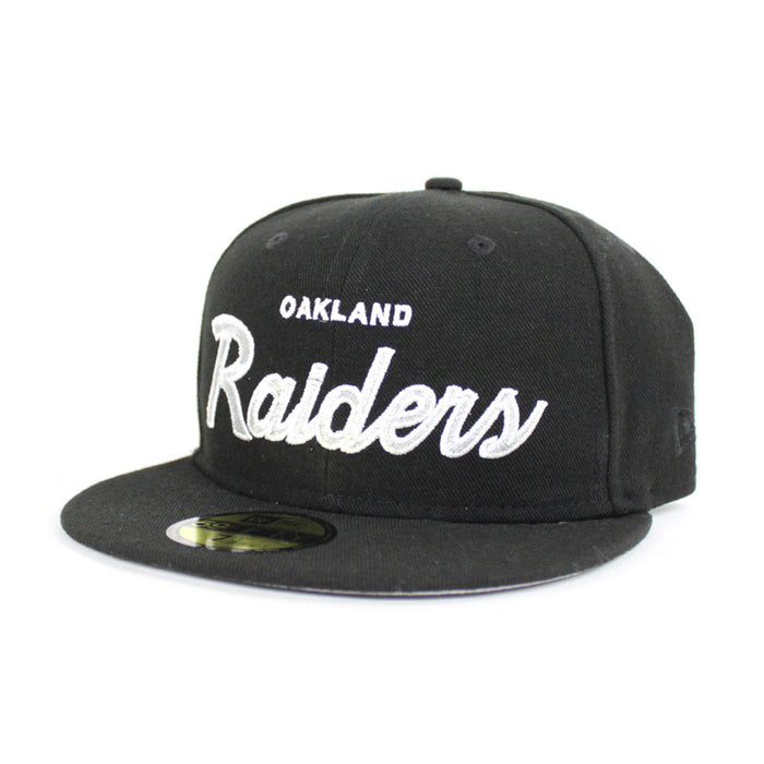 Oakland Raiders Script New Era 59Fifty Fitted Hat (Black Gray Under Brim)