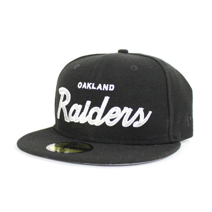 Oakland Raiders Script New Era 59Fifty Fitted Hat (Black Gray Under Brim)