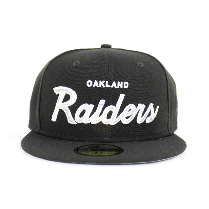 Oakland Raiders Script New Era 59Fifty Fitted Hat (Black Gray Under Brim)