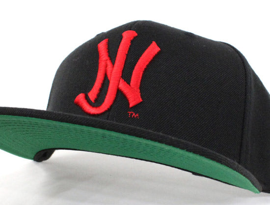 Old School NJ Snapback Hat (Black Red Green Under brim)