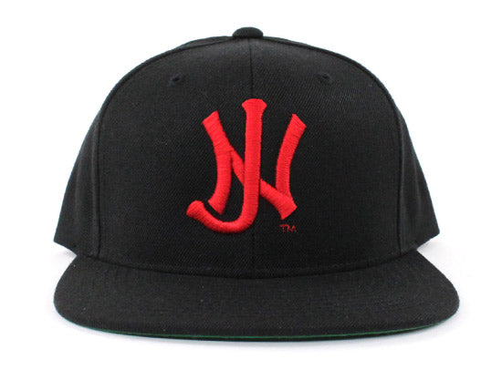 Old School NJ Snapback Hat (Black Red Green Under brim)