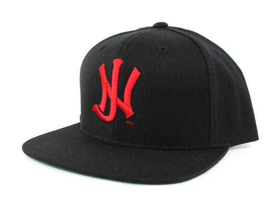 Old School NJ Snapback Hat (Black Red Green Under brim)
