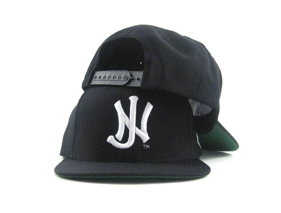 Old School NJ Snapback Hat (Black White Green Underbrim)