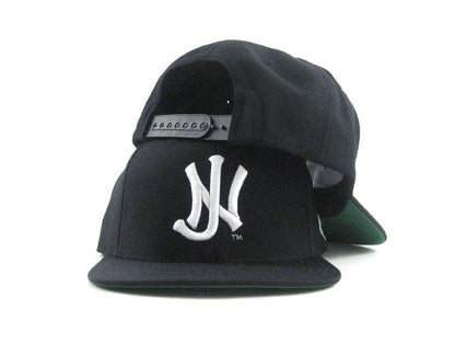 Old School NJ Snapback Hat (Black White Green Underbrim)