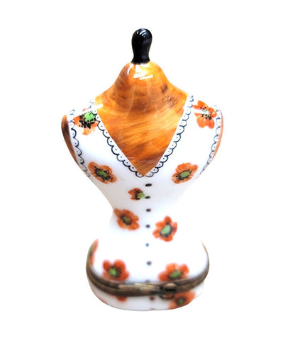 Orange Floral Dress Form Figurine Porcelain Limoges Limoges Box Women shoes hat bags suitcase mother French Trinket Box
