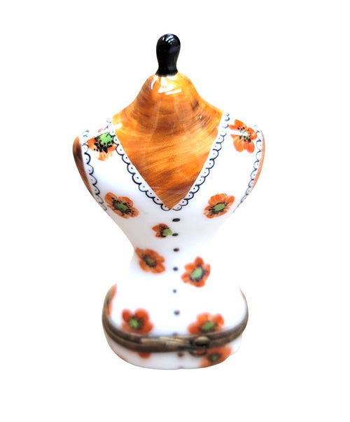 Orange Floral Dress Form Figurine Porcelain Limoges Limoges Box Women shoes hat bags suitcase mother French Trinket Box