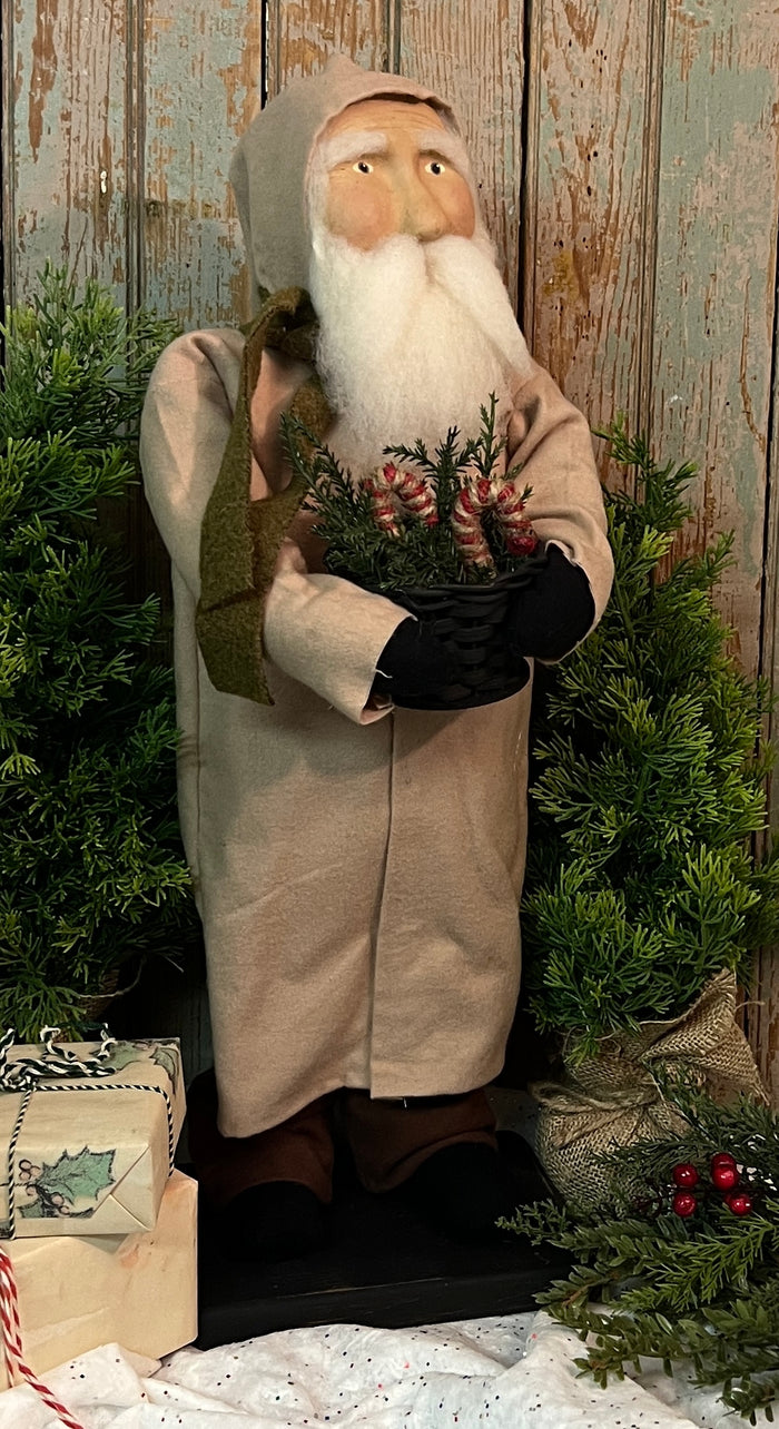 OTC-S10 Santa in Cream Wool Coat with Basket