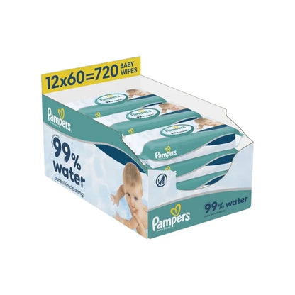 Pampers 99% Water Plastic Free Baby Wipes 12x60 pcs - ebebek