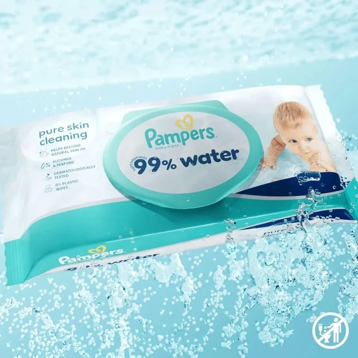 Pampers 99% Water Plastic Free Baby Wipes 12x60 pcs - ebebek