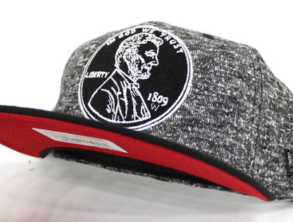 Penny One Cent New Era 59Fifty Fitted Hat (Shadow Tech Jet Black Air Foamposite Pro Tech Fleece Red Under Brim)