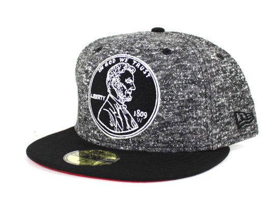 Penny One Cent New Era 59Fifty Fitted Hat (Shadow Tech Jet Black Air Foamposite Pro Tech Fleece Red Under Brim)