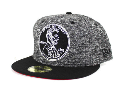 Penny One Cent New Era 59Fifty Fitted Hat (Shadow Tech Jet Black Air Foamposite Pro Tech Fleece Red Under Brim)