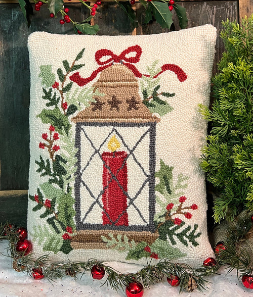 PH-167 Christmas Lantern Wool Hooked Pillow