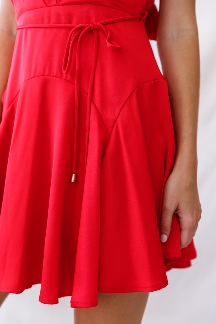 Valley Ruffle Tie-Up Back Dress Red