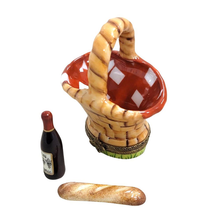 Picnic Basket with Wine Delight Porcelain Limoges Beach Home French Trinket Box