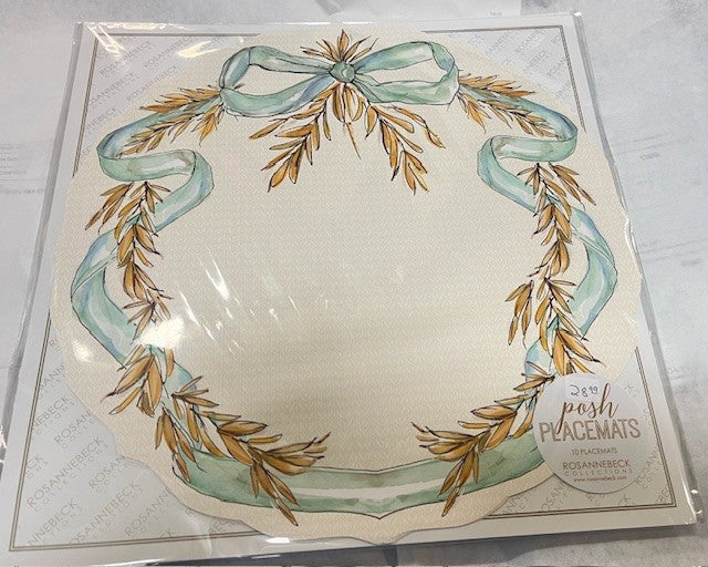 10 to a pkg. Paper Placemats - Wheta with Blue Ribbon
