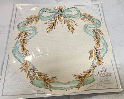 10 to a pkg. Paper Placemats - Wheta with Blue Ribbon