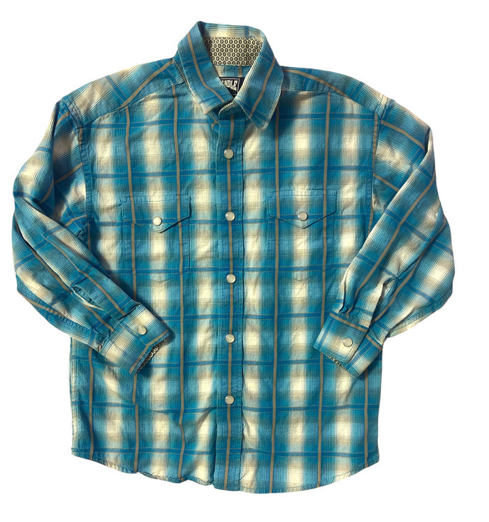 Pre-Loved Panhandle Pearl Snap Blue Youth Boys Size 6 - Deer Creek Mercantile