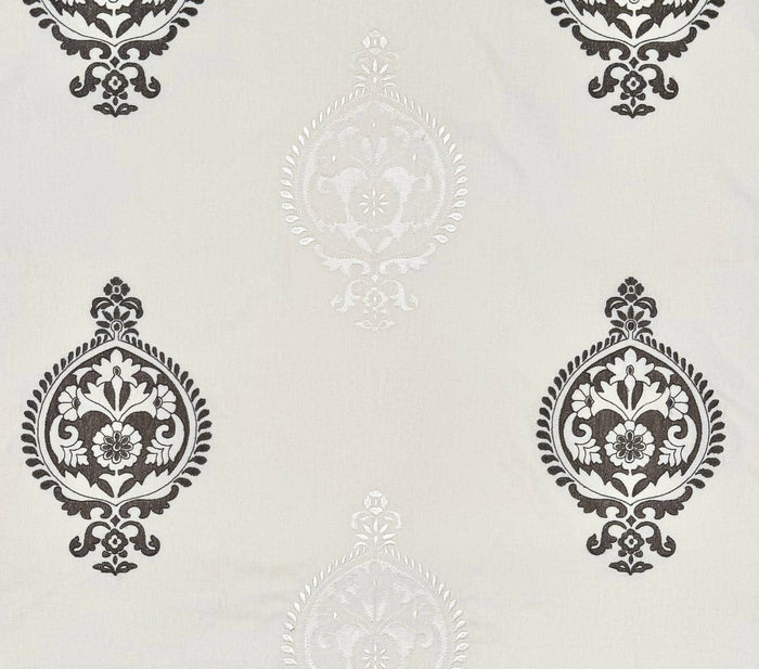 Quadrille Fabric: Akra Embroidery - Gray / White on White Cotton