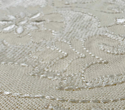 Quadrille Fabric: Akra Embroidery - Gray / White on White Cotton