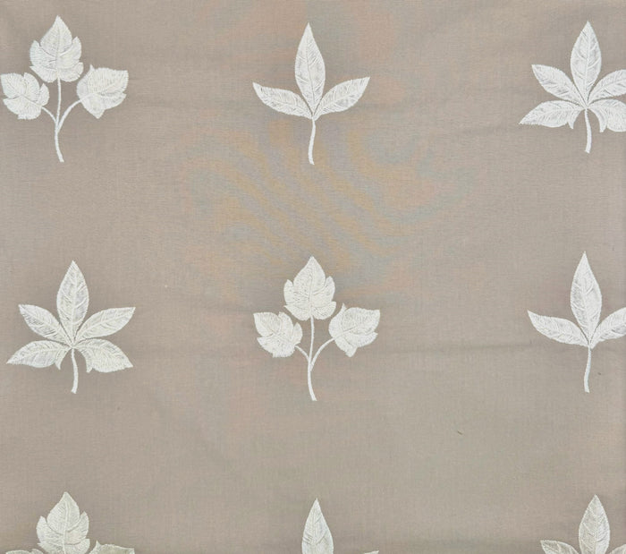 Quadrille Fabric: Botanica - White Embroidered on Gray Cotton