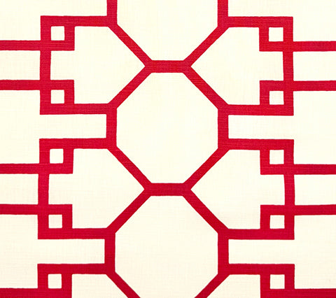Quadrille Fabric: Brighton - Red on Tinted Belgian Linen / Cotton