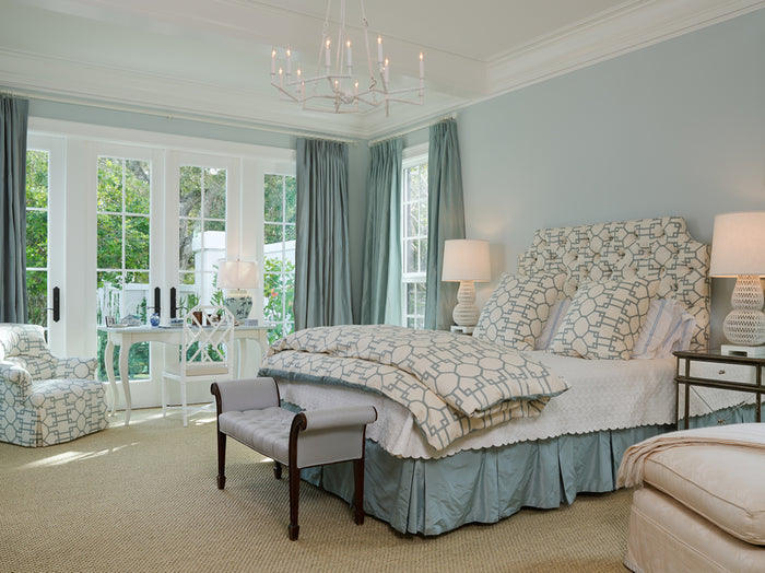 Quadrille Fabric: Brighton II - Custom Light Blue / Navy on Belgian Linen / Cotton