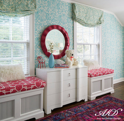 Quadrille Fabric: Brighton Reverse - Custom Coral on Lightly Tinted Belgian Linen / Cotton