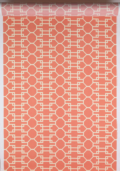 Quadrille Fabric: Brighton Reverse - Custom Coral on Lightly Tinted Belgian Linen / Cotton