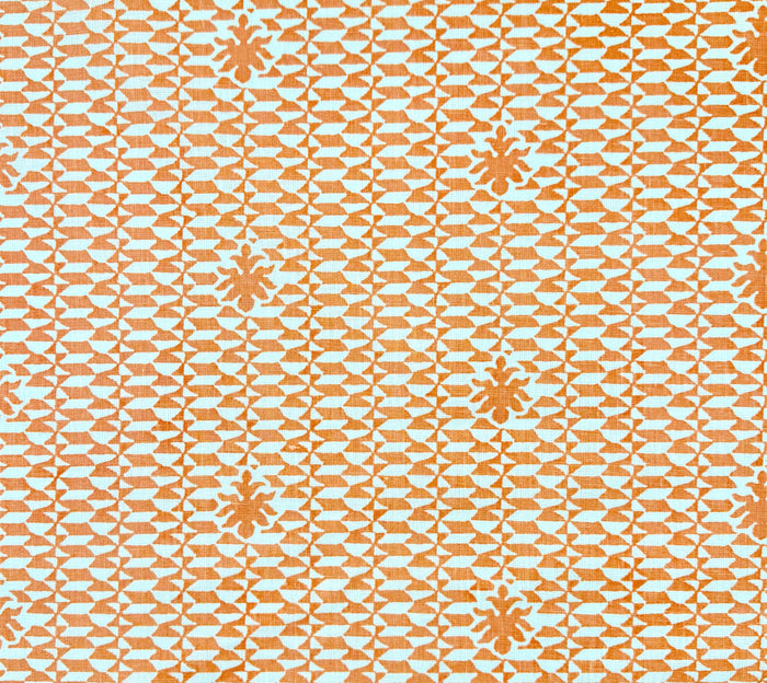 Quadrille Fabric: Carlo II - Terracotta on Tinted Curtain-Weight 100% Linen