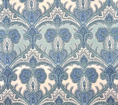 Quadrille Fabric: Casuarina Paisley - Multi Blues on White Belgian Linen / Cotton
