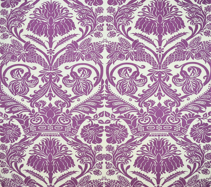 Quadrille Fabric: Corinthe Damask - Custom Purple on Lilac 100% Belgian Linen