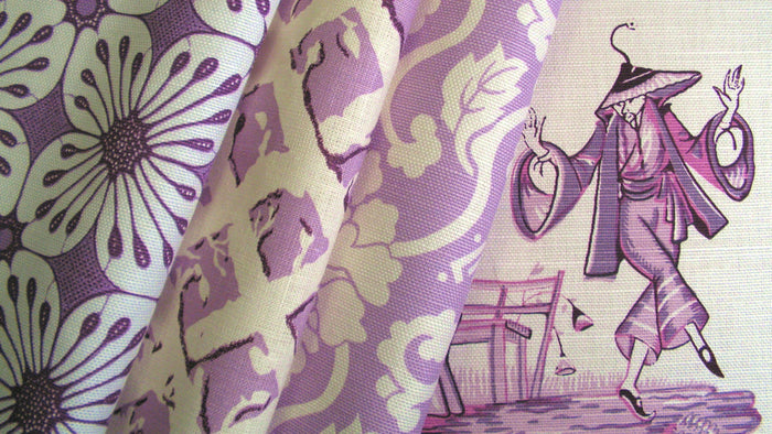 Quadrille Fabric: Danse Chinois - Custom Dark Turquoise / Light Turquoise on Tinted Belgian Linen / Cotton
