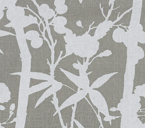 Quadrille Fabric: Enchanted Bamboo One Color - Custom Grey on White 100% Linen